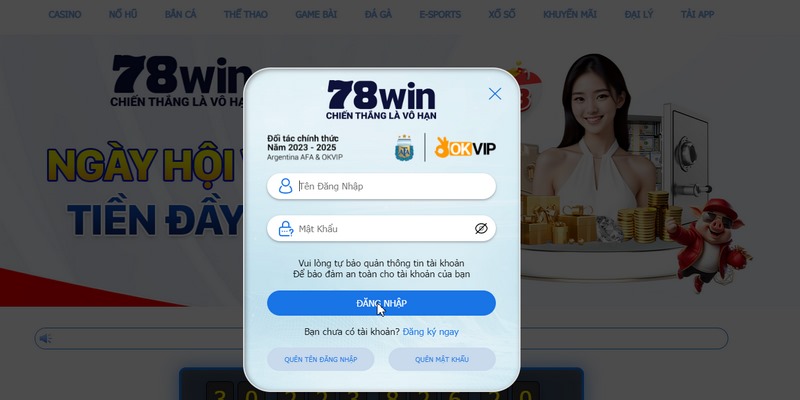 Cung cấp tên ID và mật khẩu đăng nhập 78Win 