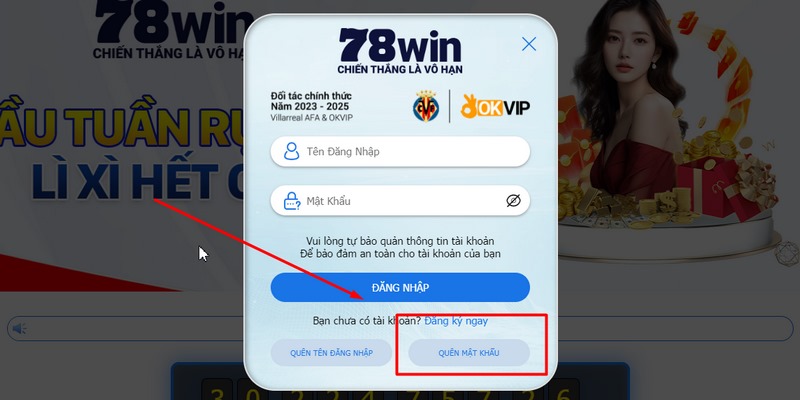 Quên mật khẩu khi đăng nhập 78Win