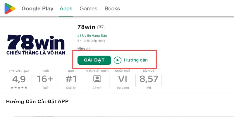 Cài đặt app 78Win trên CHPLAY